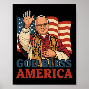 Paus Leo XIV God zegene de Amerikaanse vlag Paus Poster