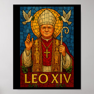 Paus Leo XIV - Goddelijke Mozaïekkunst Christelijk Poster
