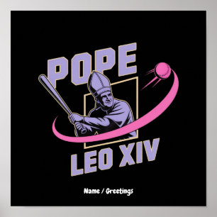 Paus Leo XIV Honkbal Ontwerp Geloof Ontmoet Veld Poster