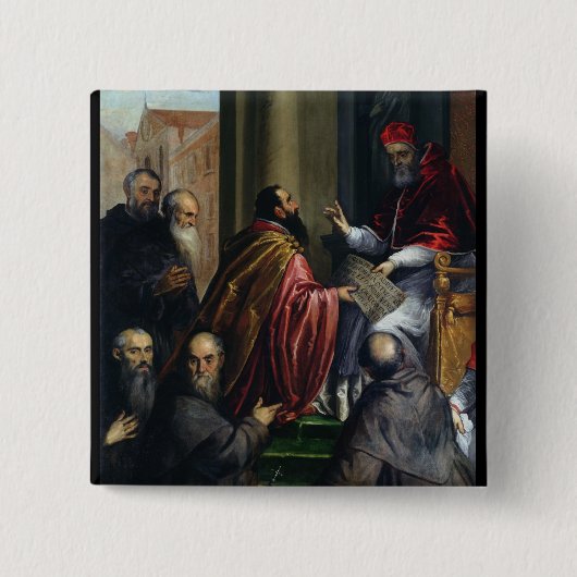 Paus Paul IV Overhandiging Statuut Vierkante Button 5,1 Cm (Voorkant)