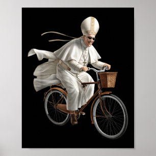 Paus rijdt op fiets katholieke kerk Bijbel Schrift Poster