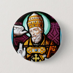 Paus Saint Gregory the Great - Glas in lood Ronde Button 5,7 Cm