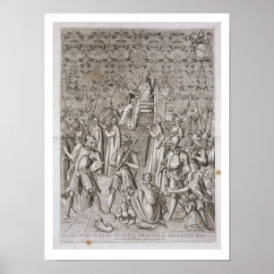 Paus Sixtus V (1521-90) wordt naar de ceremonie ve Poster