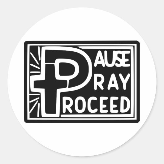 PAUSE PRAY-PROCES RONDE STICKER (Voorkant)