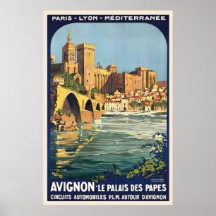 Pauselijk Paleis Avignon Frankrijk Reisreclame Oud Poster