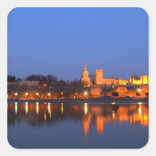 Pauspaleis in Avignon en de Rhône rivier bij Vierkante Sticker