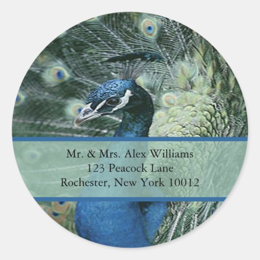 Pauw-adres of save the date-labels ronde sticker (Voorkant)