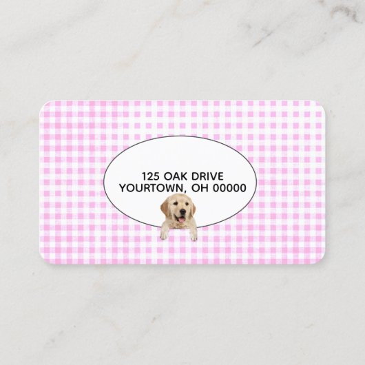 Pauw afdrukken op Gingham Pet Grooming Visitekaartje (Achterkant)