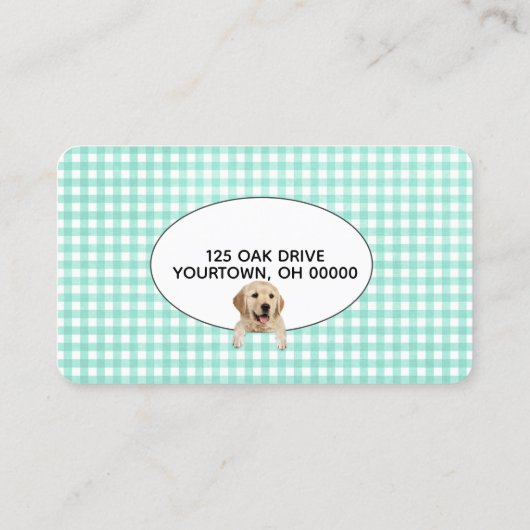 Pauw afdrukken op Gingham Pet Grooming Visitekaartje (Achterkant)