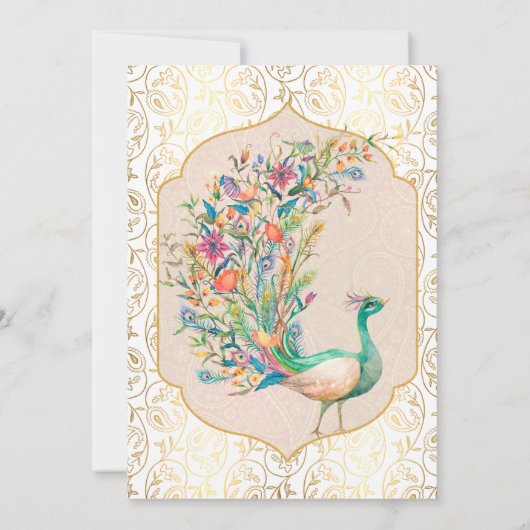 Pauw Arabisch patroon Indiase trouwkaart Aankondiging (Achterkant)