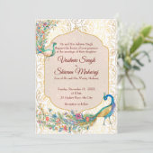 Pauw Arabisch patroon Indische trouwkaart Aankondiging (Staand voorkant)