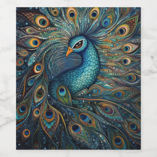  pauw art nouveau wijn etiket (Enkel label)