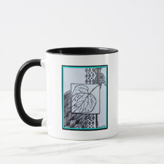 Pauw & Blad Zwart & Wit Inkt Turquoise Rand. Mok