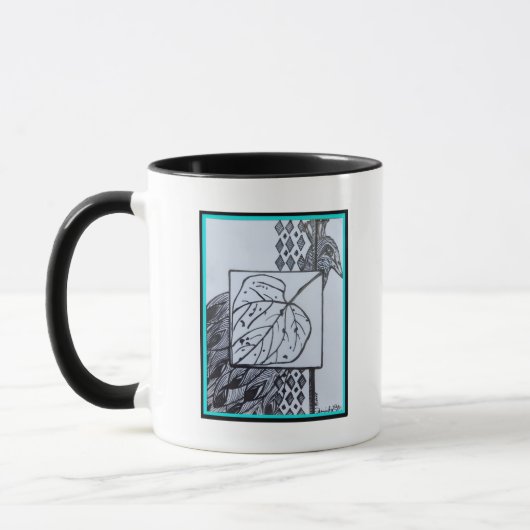 Pauw & Blad Zwart & Wit Inkt Turquoise Rand. Mok (Links)
