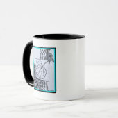 Pauw & Blad Zwart & Wit Inkt Turquoise Rand. Mok (Voorkant links)
