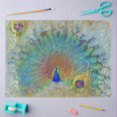 Pauw Blauw Blauwgroen Goud Rococo Scroll Feathers Tissuepapier (Craft)