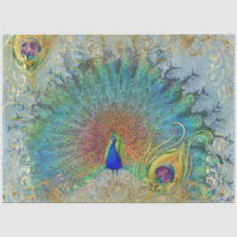 Pauw Blauw Blauwgroen Goud Rococo Scroll Feathers Tissuepapier