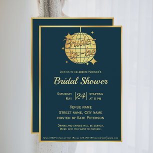 Pauw blauw goud disco bal vrijgezellenfeest kaart