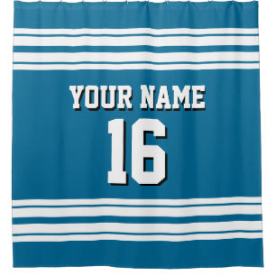 Pauw blauw met witte strepen Sport Jersey Douchegordijn