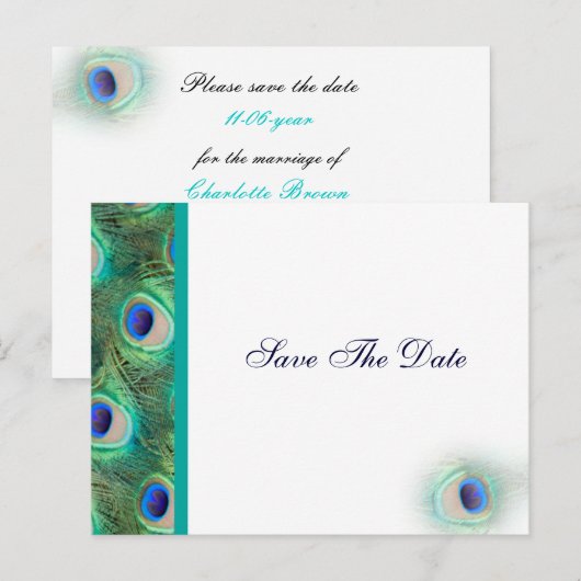 pauw blauw Save the Date Aankondigingskaart (Voorkant / Achterkant)