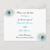 pauw blauw Save the Date Aankondigingskaart (Achterkant)