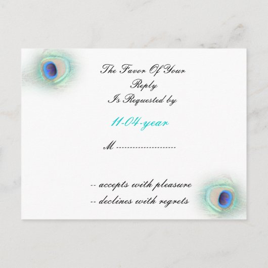 pauw blauw Trouwen rvp kaart (Achterkant)