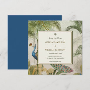 Pauw Blauw Vierkant Tropische Pauw Palm Save The Date