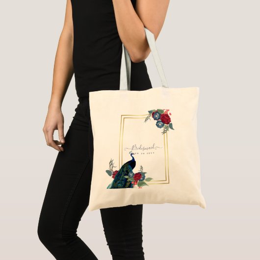 Pauw Blauwe Bourgondië Winter Herfst Bruiloft Tote Bag (Voorkant (product))
