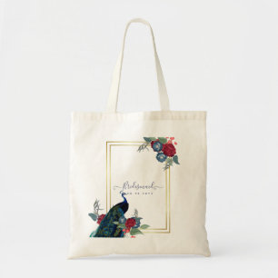 Pauw Blauwe Bourgondië Winter Herfst Bruiloft Tote Bag