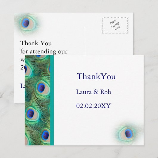 pauw bruiloft Dank je Briefkaart (Voorkant / Achterkant)