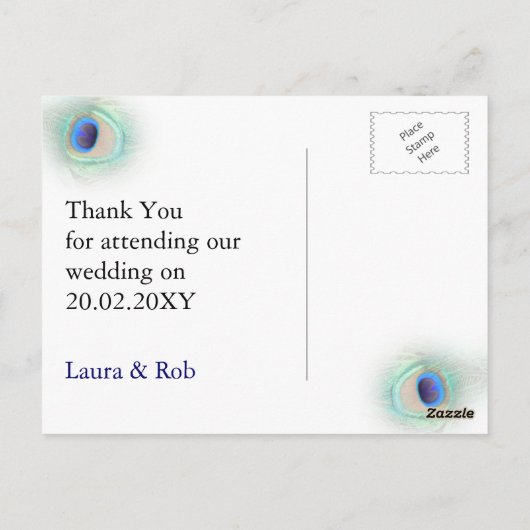 pauw bruiloft Dank je Briefkaart (Achterkant)