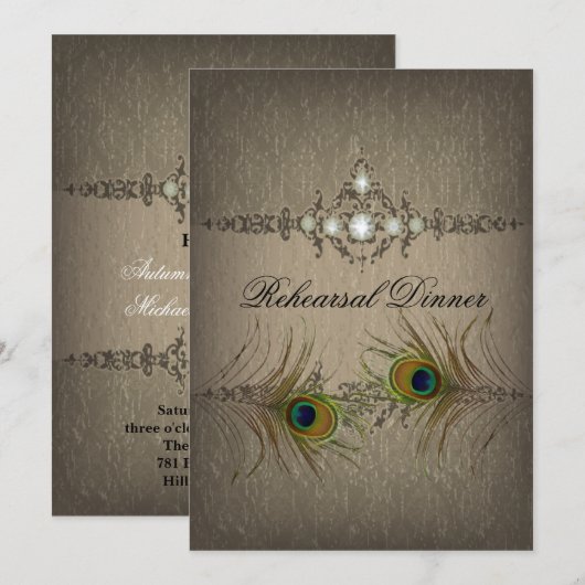  pauw bruiloft Repetitie Diner Uitnodigen Kaart (Voorkant / Achterkant)