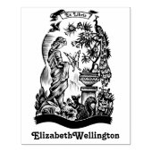 Pauw, Dame, Vlinder, Konijn Ex Libris Boek Rubberstempel (Afrduk)