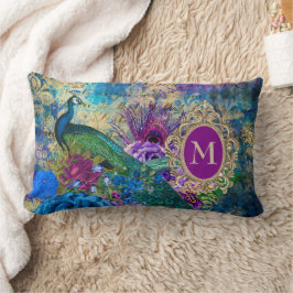 Pauw Elegante Vintage Paarse Turquoise Gouden Mono Kussen