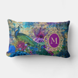Pauw Elegante Vintage Paarse Turquoise Gouden Mono Kussen