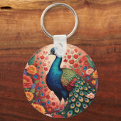 Pauw en bloemen sleutelhanger (Voorkant)