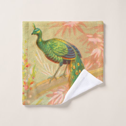  Pauw en bloemenschilderij Bad Handdoek (Wasdoekje)