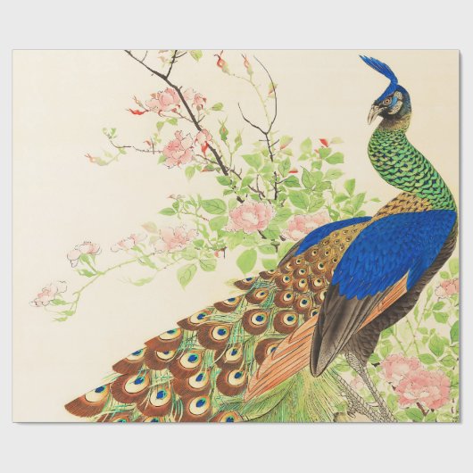 Pauw en bloemenschilderij Cadeaupapier (Vlak)