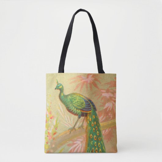 Pauw en bloemenschilderij Tote Bag (Voorkant)