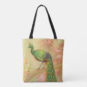 Pauw en bloemenschilderij Tote Bag (Achterkant)