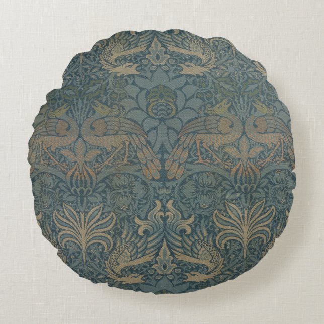 Pauw en Draak van William Morris Rond Kussen (Voorkant)