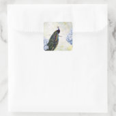 Pauw en hortensia vierkante sticker (Tas)