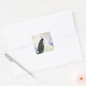 Pauw en hortensia vierkante sticker (Envelop)