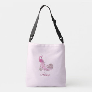 Pauw en kalligrafie op lichtroze goud crossbody tas