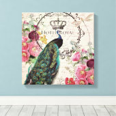 Pauw en lentebloemen canvas afdruk (Insitu (Houten vloer))