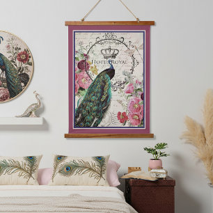 Pauw en lentebloemen hangend wandkleed