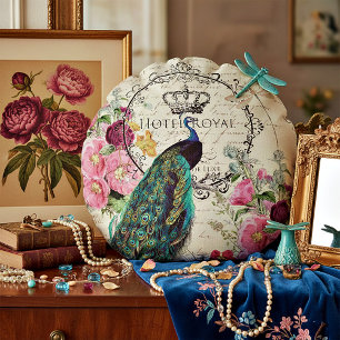 Pauw en lentebloemen rond kussen