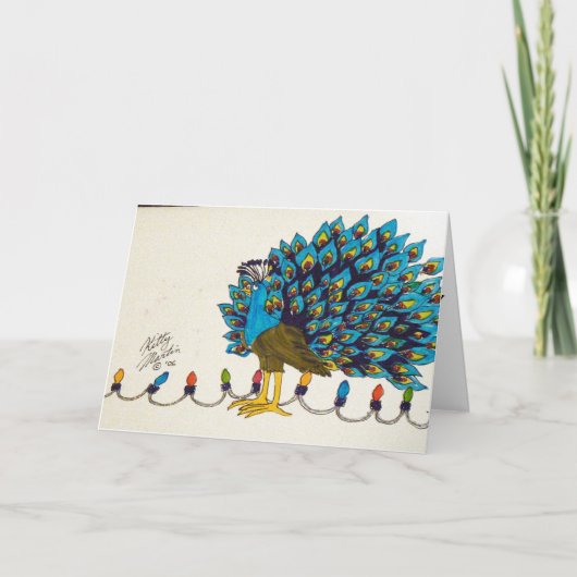 Pauw en licht feestdagen kaart (Voorkant)