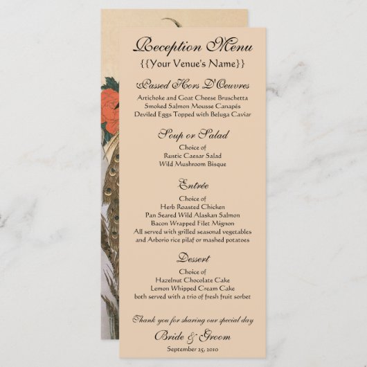 Pauw en Pioenen van Hiroshige Huwelijk Menu (Voorkant / Achterkant)