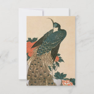 Pauw en Pioenrozen van Hiroshige Huwelijk RSVP Kaartje